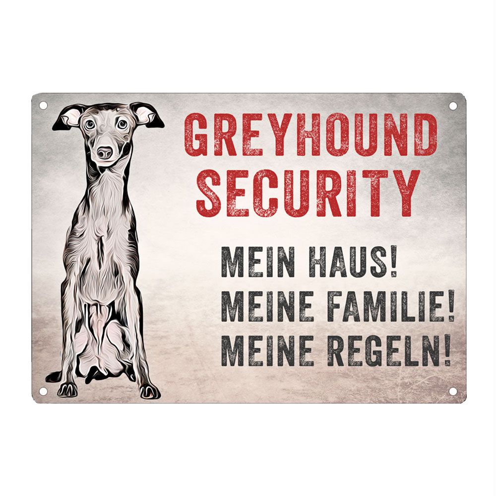 Warnschild 'Greyhound Security' | UV-beständig, 20 x 28 cm
